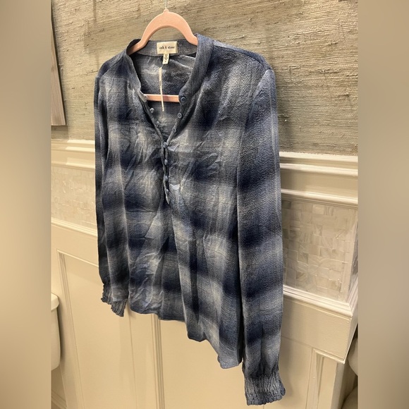 NWT new Anthropologie cloth & stone long sleeve Henley top blue plaid medium - Picture 11 of 16